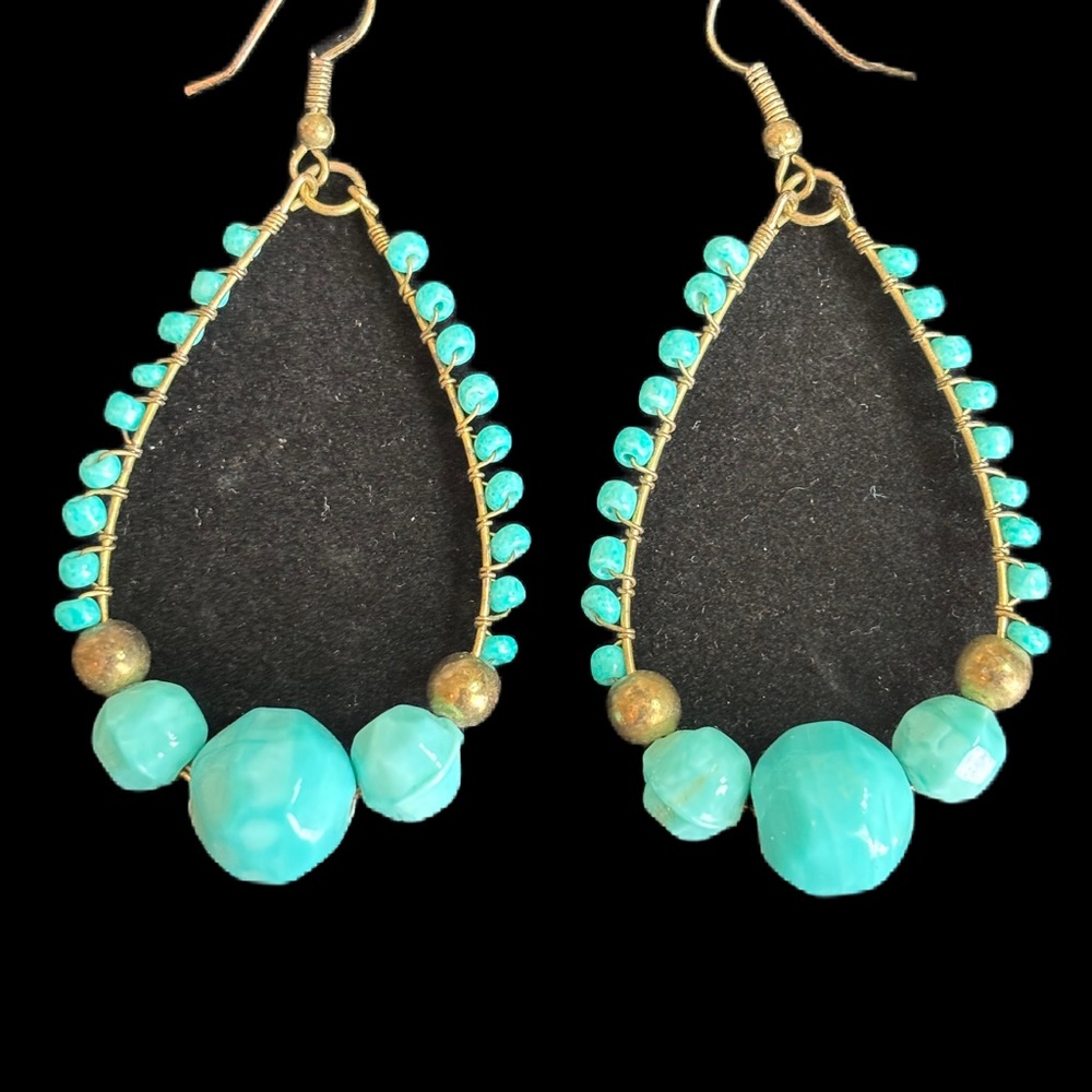 Turquoise Beaded Teardrop Earrings
